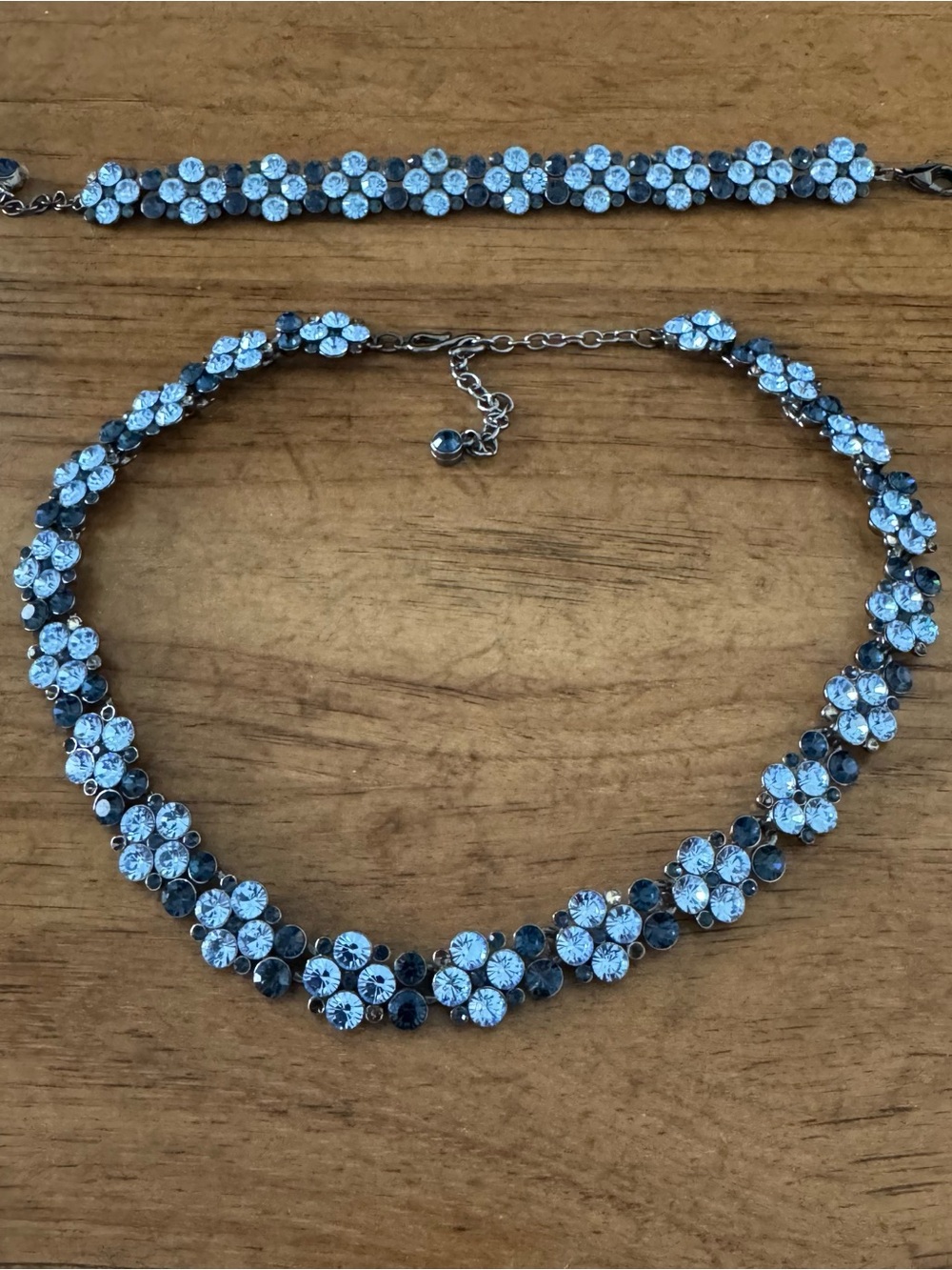 Givenchy Blue Crystal Floral Necklace and Bracelet Set
